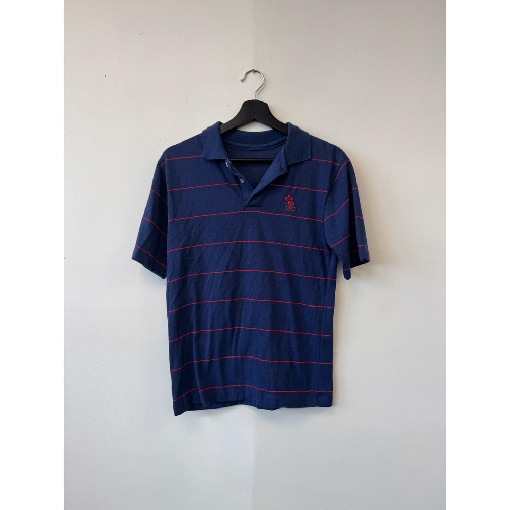 Vintage Disney Polo Shirt Mens Small Blue Pink Short Sleeve Collared 80s Striped